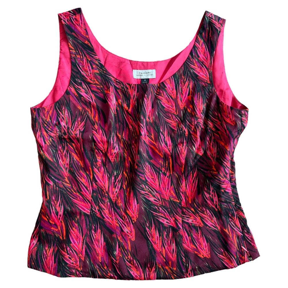 TAHARI ARTHUR S. LEVINE Pink Multicolor Printed Sleeveless Top, US8/M